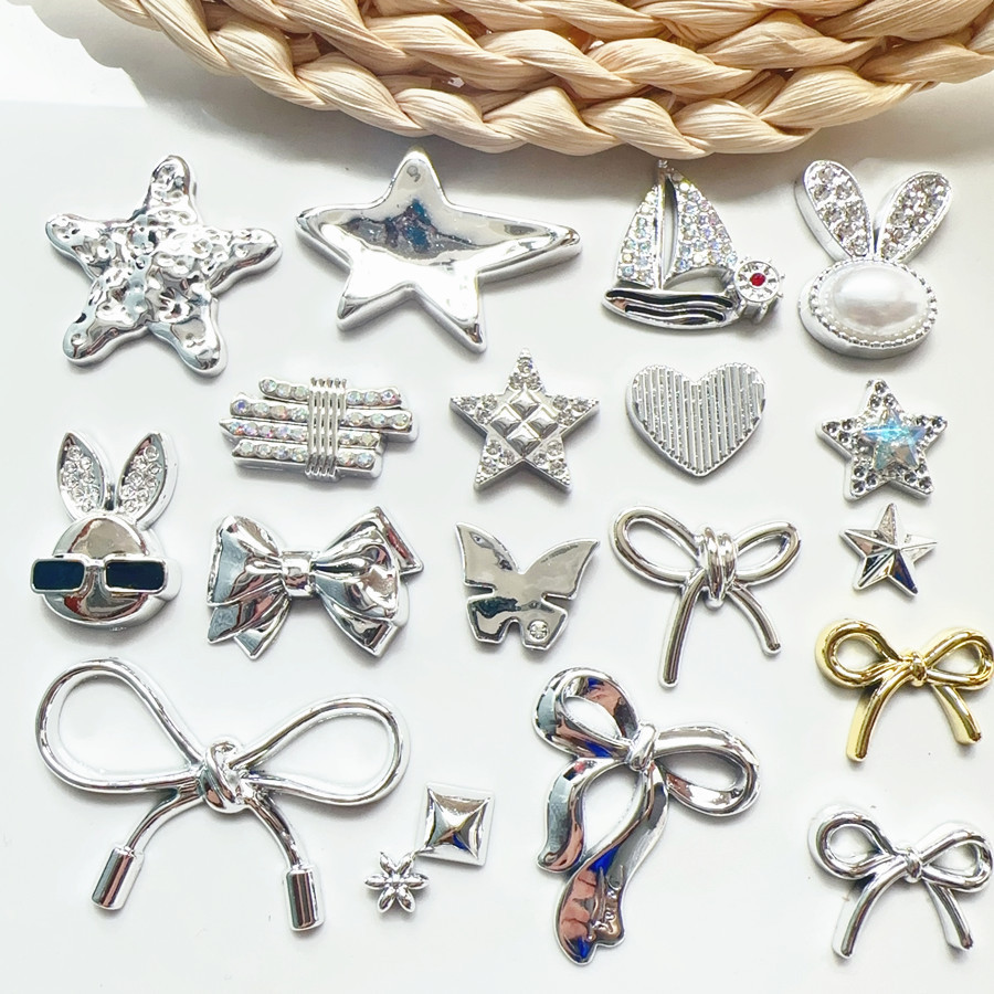10ชิ้น/เซ็ตเงินชุดปลาดาวโบว์เรือใบชุบเรซิ่น แฟลตแบ็ค แต่ง สําหรับโทรศัพท์กรณีหลุมรองเท้ากระเป๋าอุปกรณ์เสื้อผ้