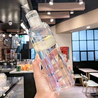 ขวดน้ำแก้ว 500 ml ฝาแน่น ขวดแก้วสีใส + ฝา แบบพกพา สะดวก มีขีดแบ่งเวลา ไม่รั่ว ไม่ซึม