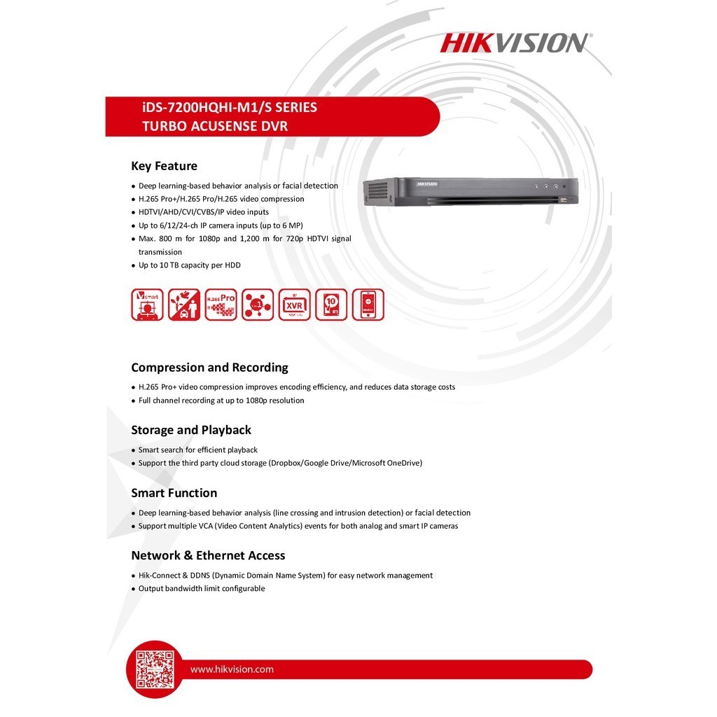 เฝ้าระวัง HIKVISION ชุดกล้องวงจรปิด มีไมค์ 2MP รุ่น iDS-7208HQHI-M1/S + DS-2CE16D0T-LFS จำนวน 8 ตัว 