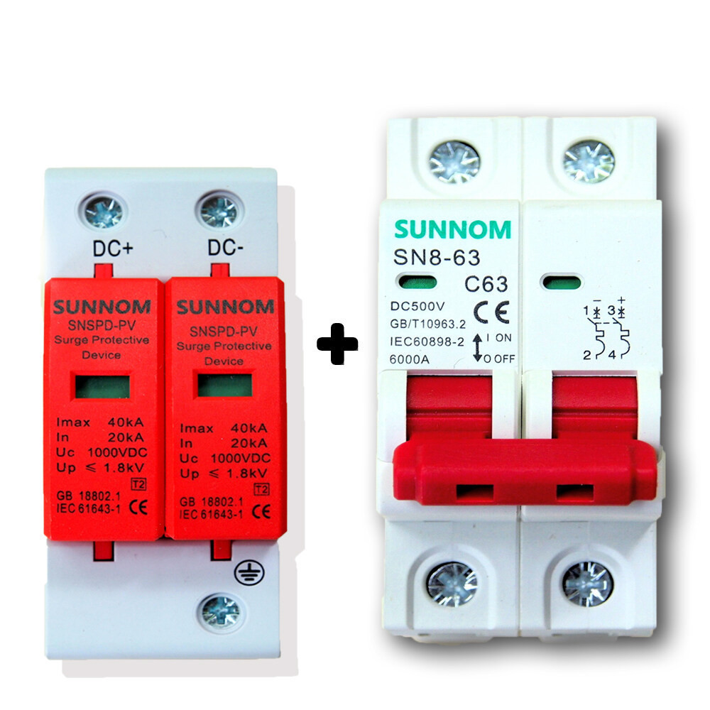 กันไฟรั่ว DC MCB 1000V 2P 32A/63A + DC Surge Protective Device (เบรกเกอร์ DC32A, DC63A แอมป์+กันฟ้า)