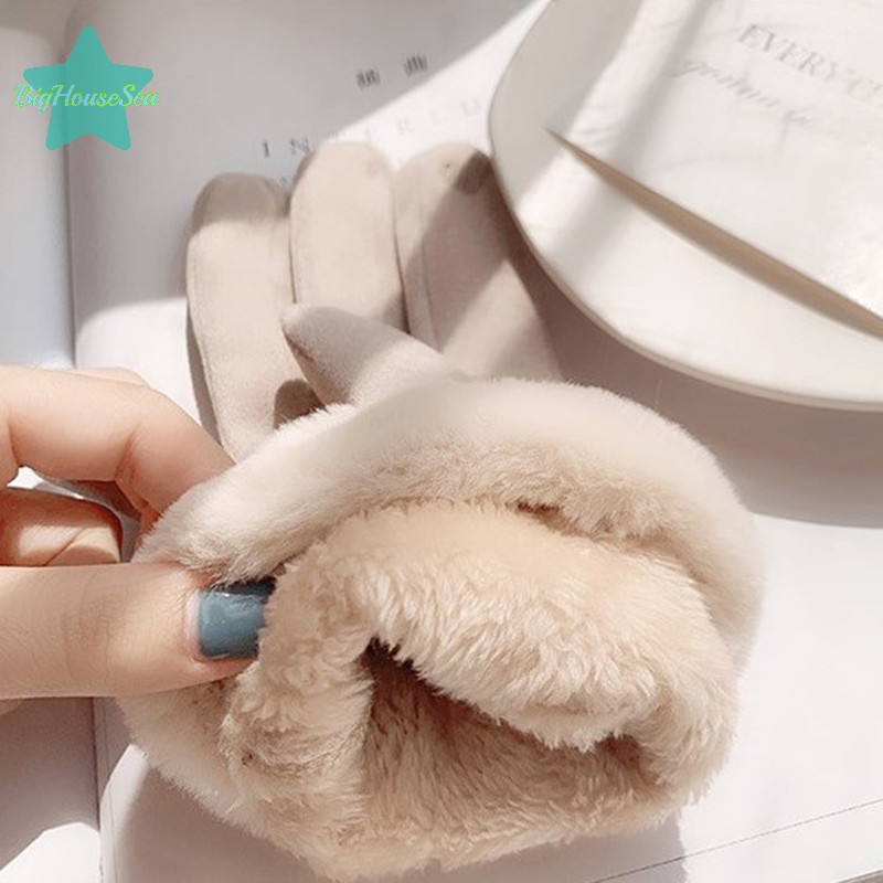 [BigHouseSea] ถุงมือขนแกะถุงมือแฟชั่นฤดูใบไม้ร่วงฤดูหนาวน่ารัก Furry Warm Mitts Full Finger Mittens ผู้หญิงกีฬากลางแจ้งถุงมือหญิงใหม่