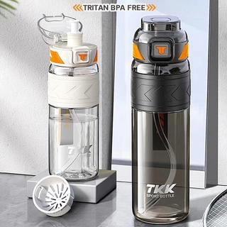 TKK ขวดน้ำ 1000ml พร้อมหลอดดูด ยกดื่ม 2in1 วัสดุ tritan bpa free ความจุใหญ่ พกพาง่าย คว่ำได้กันรั่ว