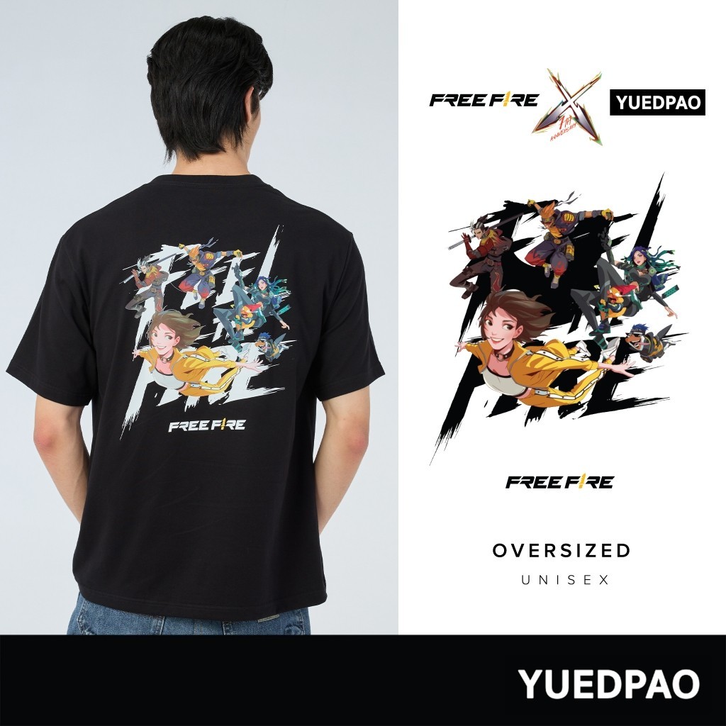 Yuedpao x Free Fire ผ้าหนาทรงสวย ยับยากรีดง่าย เสื้อยืดเปล่า โอเวอร์ไซส์ Oversize Collab Free Fire S