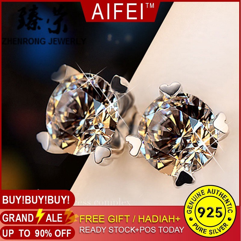 เครื่องประดับสไตล์เกาหลีน่ารัก S925 Silver ใส่แพ้เพทายแฟชั่นรูปหัวใจหูเครื่องประดับทองคำขาวชุบ de2-1519