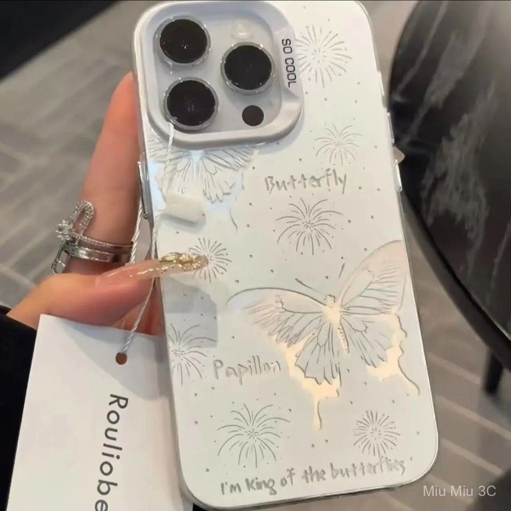 สดศิลปะลายจุดพลุผีเสื้อเคสโทรศัพท์แอปเปิ้ลเข้ากันได้กับ iPhone 15 14 PRO MAX เคสซิลิโคน15 PLUS XR 8 