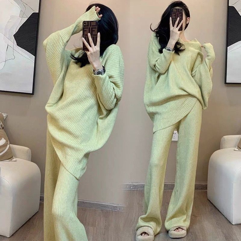 ชุดคลุมท้อง ต้นฤดูใบไม้ร่วงรูปแบบใหม่เฉพาะแขนค้างคาวเสื้อกันหนาวเสื้อกันหนาวกางเกงขากว้างสบายๆฤดูใบไม้ผลิฤดูใบไม้ร่วงสุภาพสตรีสองชิ้นเสื้อผ้าสตรี[พร้อมสต - รูปที่ 5