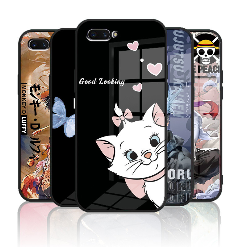 เคสกระจก OPPO A3S A12e เคสกระจกนิรภัยฮาร์ดฝาหลังขอบซิลิคอนอ่อน