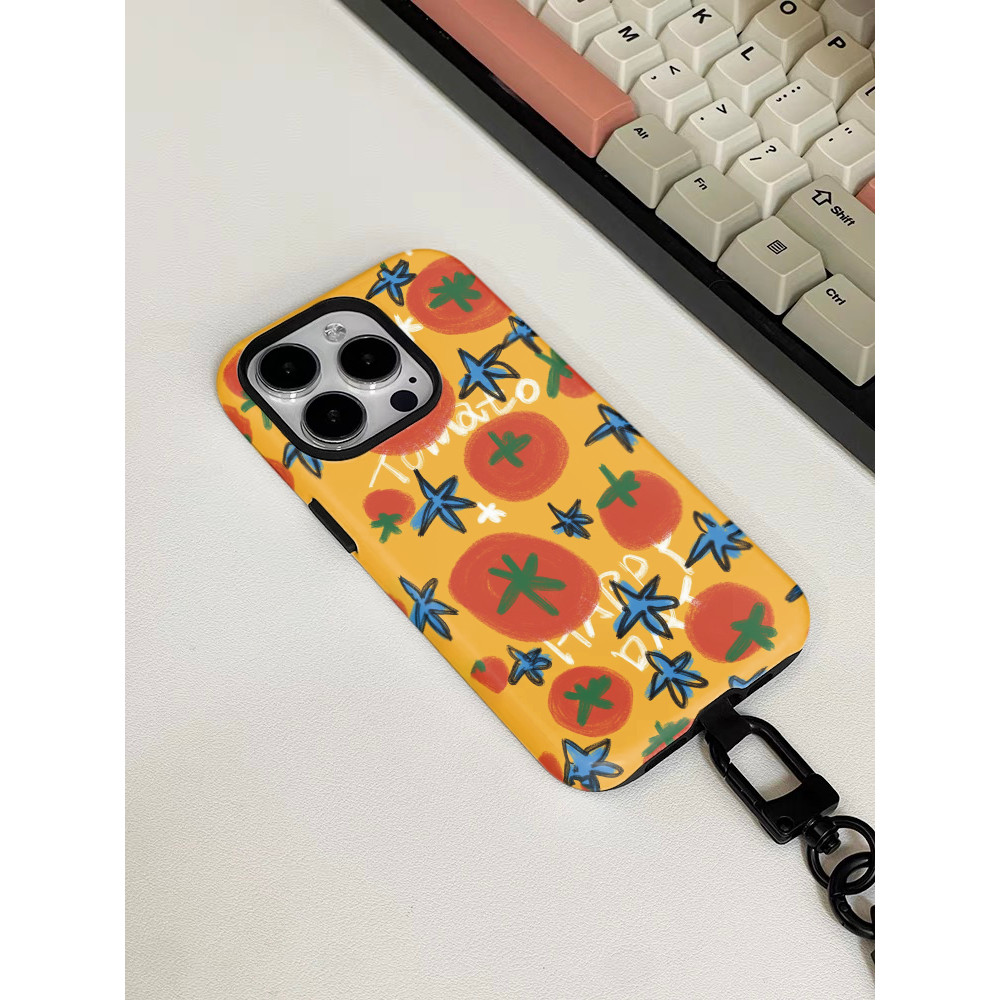 เคสโทรศัพท์มะเขือเทศเรียบง่ายสําหรับ iPhone15ProMax 14Pro 13 XSMAX 8PLUS 2层 เคส tpu และพีซี