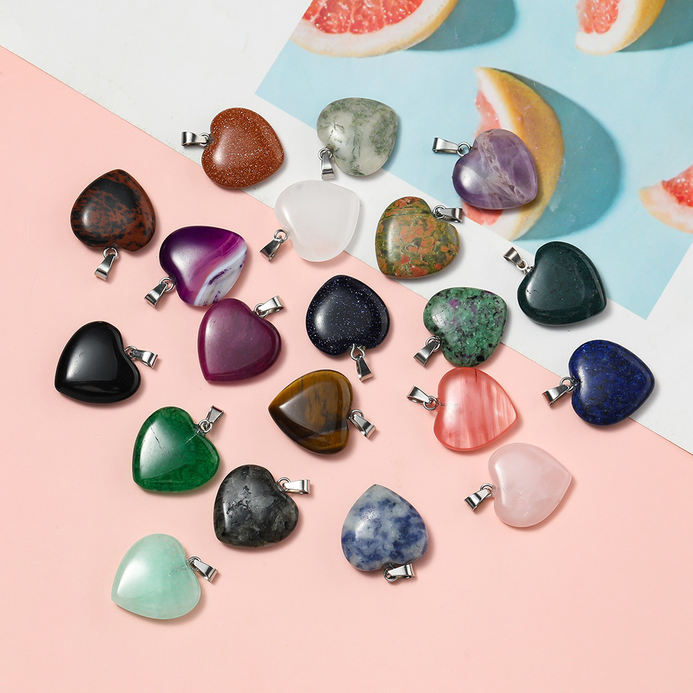St. kunkka 6 * 20 * 28 มม.หัวใจรักจี้ 1 ชิ้นหินธรรมชาติจี้ลูกปัด Agate/คริสตัลจี้สําหรับเครื่องประดับ DIY ทําสร้อยคอสร้อยข้อมือ