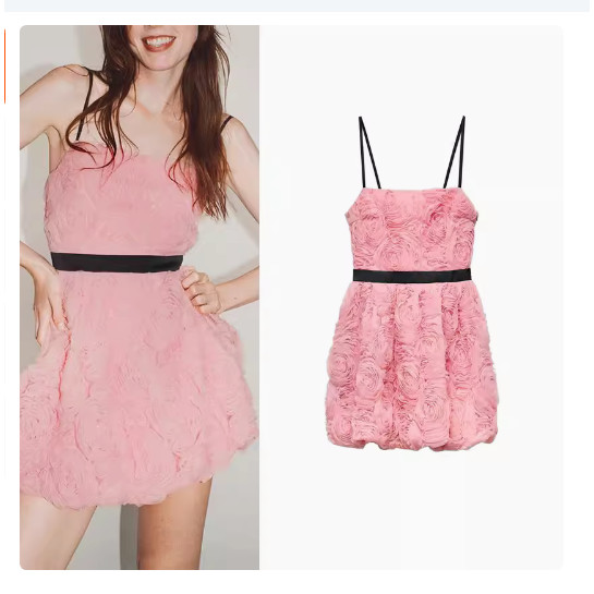 ชุดเดรสสั้นสลิงดอกไม้พื้นผิว Zara 8653754