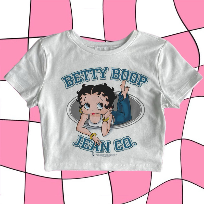 🎀🎀 Putih Betty BOOP CROP TOP "JEAN CO PUTIH Betty BOOP CROP TOP " JEAN CO เสื ้ อผ ้ าผู ้ ชายและผู 