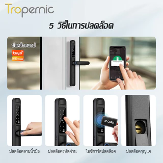 [ระบบไทย] Tropernic A6 Tuya WiFi Digital Door Lock พร้อมฟังก์ชั่นกริ่งประตู ล็อคประตูบานเลื่อน ปลดล็อคระยะไกลด้วยแอป ล็อคประตูแบบใช้ลายนิ้วมือและรหัสผ่านสำหรับอลูมิเนียม