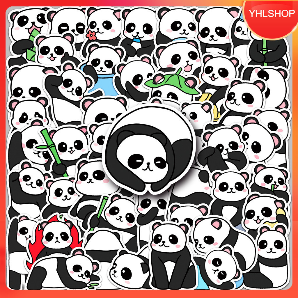 YHL พร้อมส่ง 50ชิ้น สติกเกอร์ สัตว์การ์ตูน หมีแพนด้า Panda Animal Cartoon Sticker DIY กันน้ำ