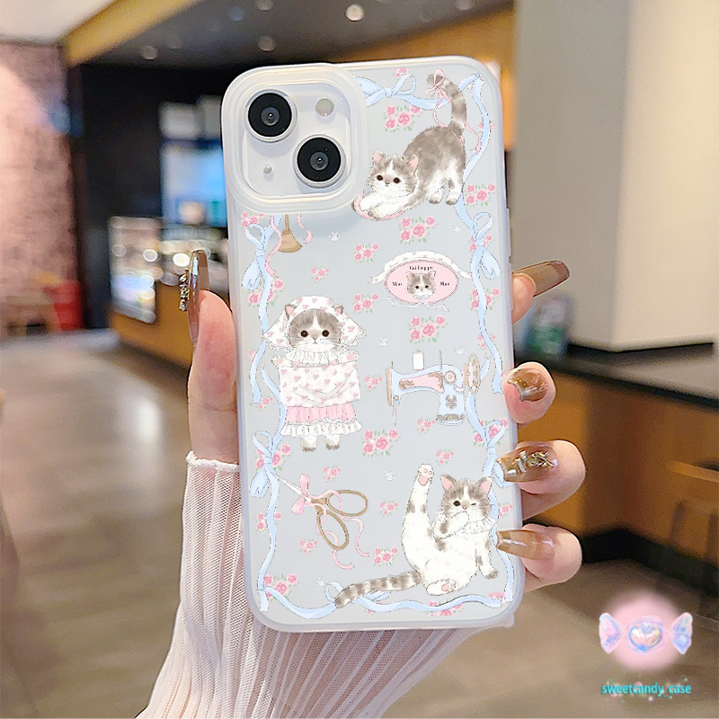 (จัดส่งภายในประเทศ)สําหรับ iPhone 6 11 12 13 Pro Max X XR XS Max 7 8 14 15Plus SE2020เจ้าหญิงดอกไม้หักหีลูกแมวซองมือถือก