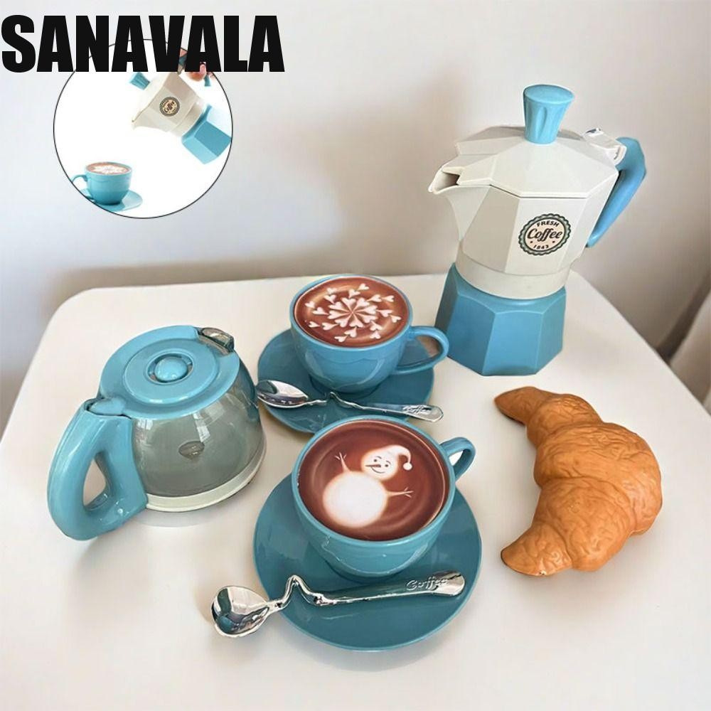 Sanavala เล่นของเล่นบ้าน, กาต้มน้ําขนมขบเคี้ยวชุดกาแฟจําลองอาหาร Mature, งานอดิเรกคอลเลกชันการศึกษาแกล้งเล่นกาแฟ|ของเล่นน้ําชายามบ่ายของขวัญเด็ก