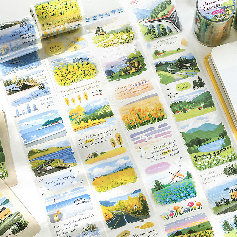 เทป Washi ภูมิทัศน์ PET เทปความงามสติกเกอร์สําหรับสมุดภาพศิลปะ DIY งานฝีมือ Bullet Journal Supplies Planners Scrapbooking การ์ดห่อของขวัญ