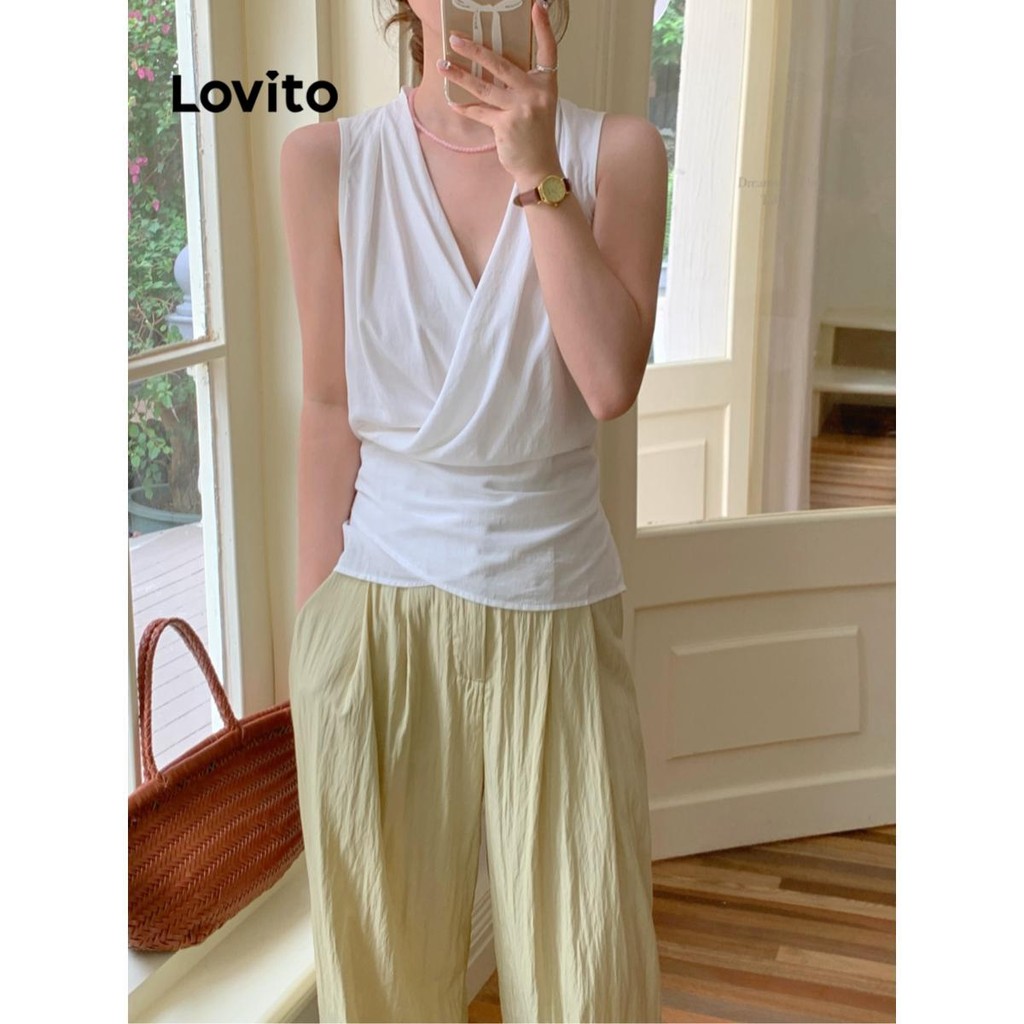 Lovito เสื้อกล้ามไขว้ไขว้แบบสบาย ๆ สำหรับผู้หญิง LNM75288