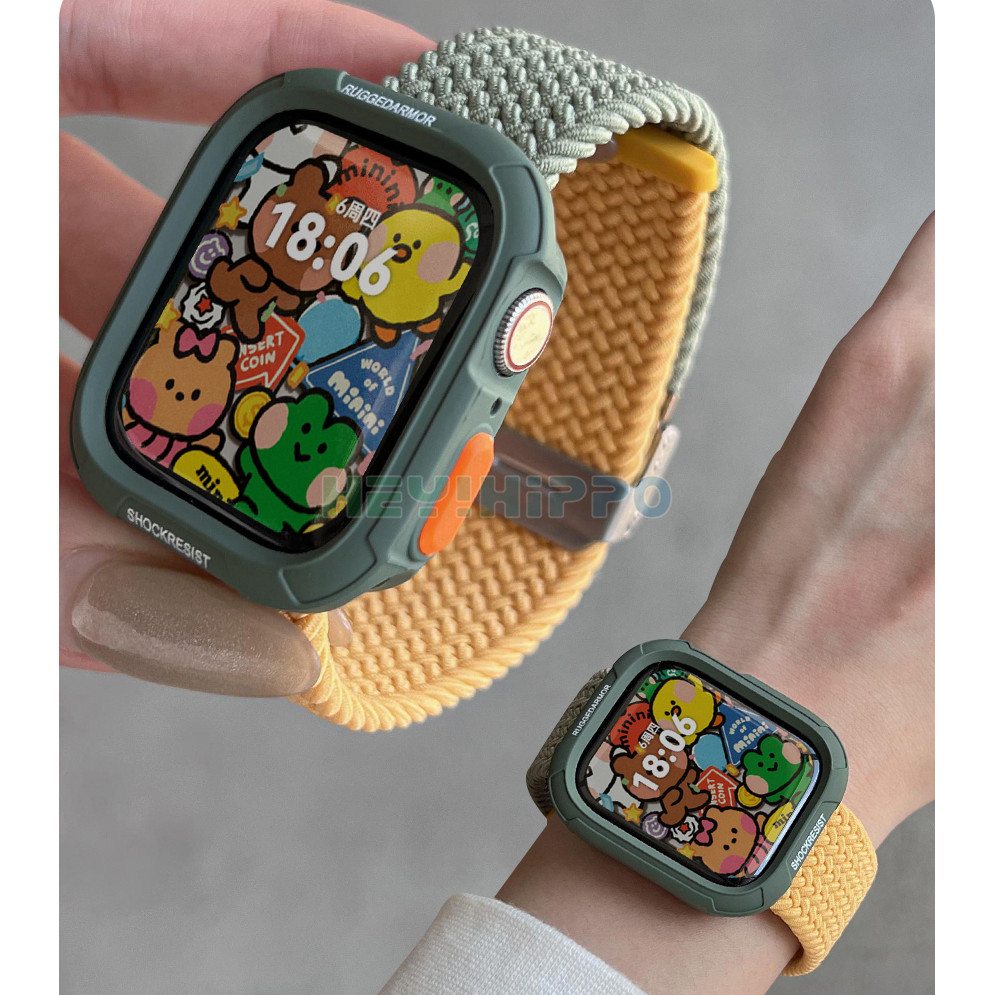 ทอไนลอนสายนาฬิกาสําหรับ iwatch Ultra2 49 มม.สี block หัวเข็มขัดสายนาฬิกาเปลี่ยนในไม่กี่วินาที ultra watchcase สําหรับ iwatch Series 9 8 7 se2 se 6 5 4 45 มม.41 มม.44 มม.40 มม.cas