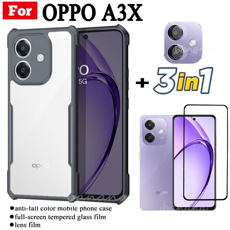 3 IN 1 OPPO A3x Anti-fall โทรศัพท์มือถือสําหรับ OPPO A 3X A3 X A3 Pro ฟิล์มกระจกนิรภัย + ฟิล์มเลนส์