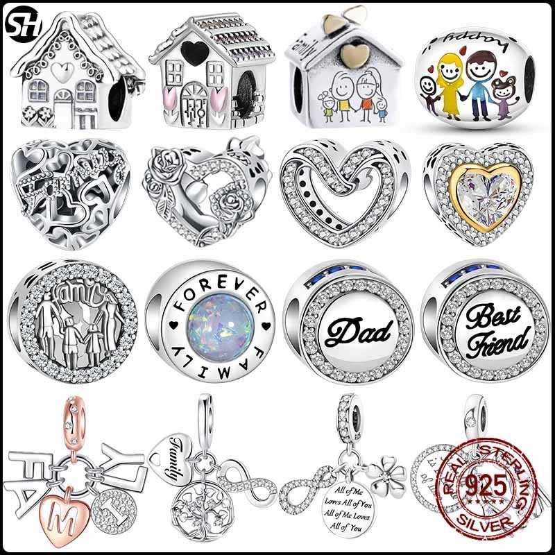 S925 เงินสเตอร์ลิงบ้านครอบครัว love forever ครอบครัวลูกปัด pandent Charm Fit Original charms สร้อยข้อมือลูกปัด DIY ลูกปัด Ms เครื่องประดับของขวัญ