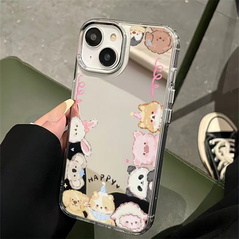 Ins Graffiti สัตว์แต่งหน้ากระจกนุ่มโปร่งใสกรณี Anti-Fall สําหรับ iPhone 16 Promax 15 Promax 12 13 Mini 14plus 11 Pro Max X XS XR XS Max 7 8 plus Se2020