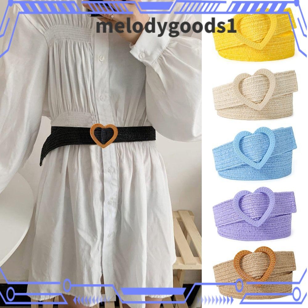 Melodygoods1 เข็มขัดคาดเอวผู้หญิงแฟชั่นเข็มขัดทอฟางโบฮีเมียน