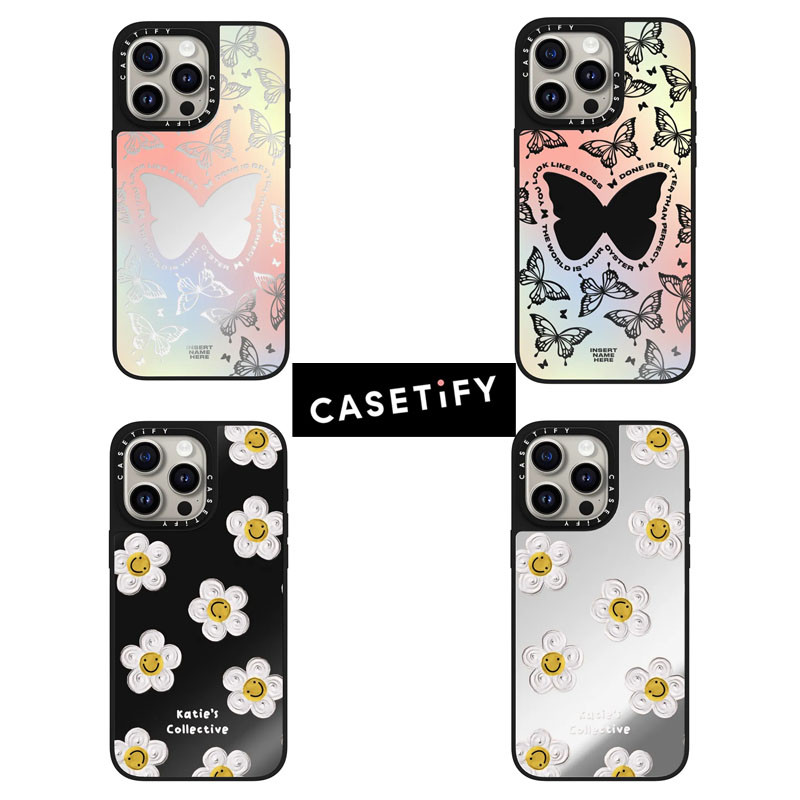 Butterfly Daisycasetify กระจกสําหรับ iPhone 15 Pro Max 14 13 12 11 TPU ตัวอักษรด้านข้างกันกระแทกกลับ INS สไตล์ฝาครอบโทรศัพท์