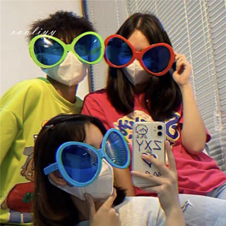 ส่งเร็ว🌼แว่นกรองแสงหลากสีกรอบใหญ่ตลกความคิดสร้างสรรค์แว่นตาป…