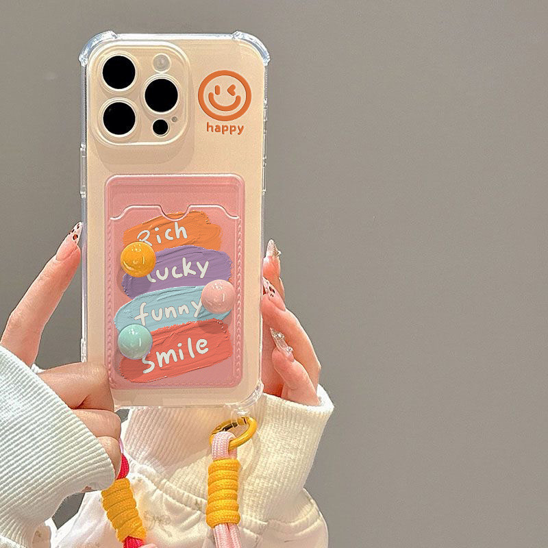 สไตล์เกาหลี ins ภาพวาดสีน้ํามันหน้ายิ้มสามมิติ Polka Dot M Bean เหมาะสําหรับ iPhone15promax เคสโทรศัพท์ Apple 14 13 12 11 XSmax XR 8plus 7 เคสโทรศัพท์สไตล์ใหม่ซิลิโคนเปลือกนุ่มกันกระแทก