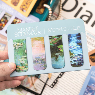 4 ชิ้น Aesthetic Art series ที่คั่นหนังสือแม่เหล็กนักเรียนพับ Mini Book Page Holder Art Bookmarks