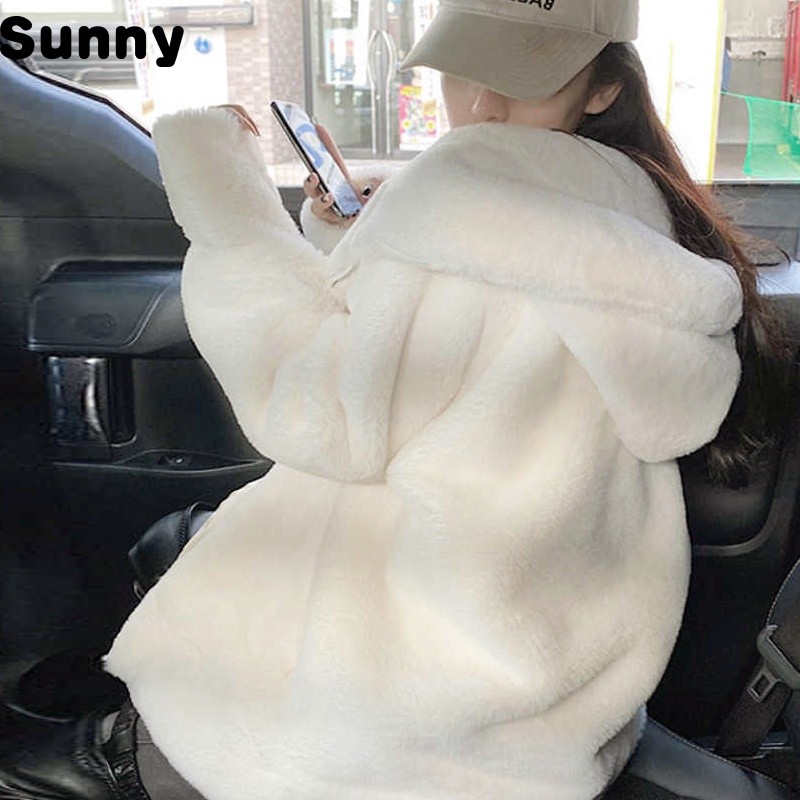 Sunny 2024New Autumn and Winter Loose Hooded Imitation Seto Fur Fleece-lined Thick Fur Lamb Wool Fur Coat for Women