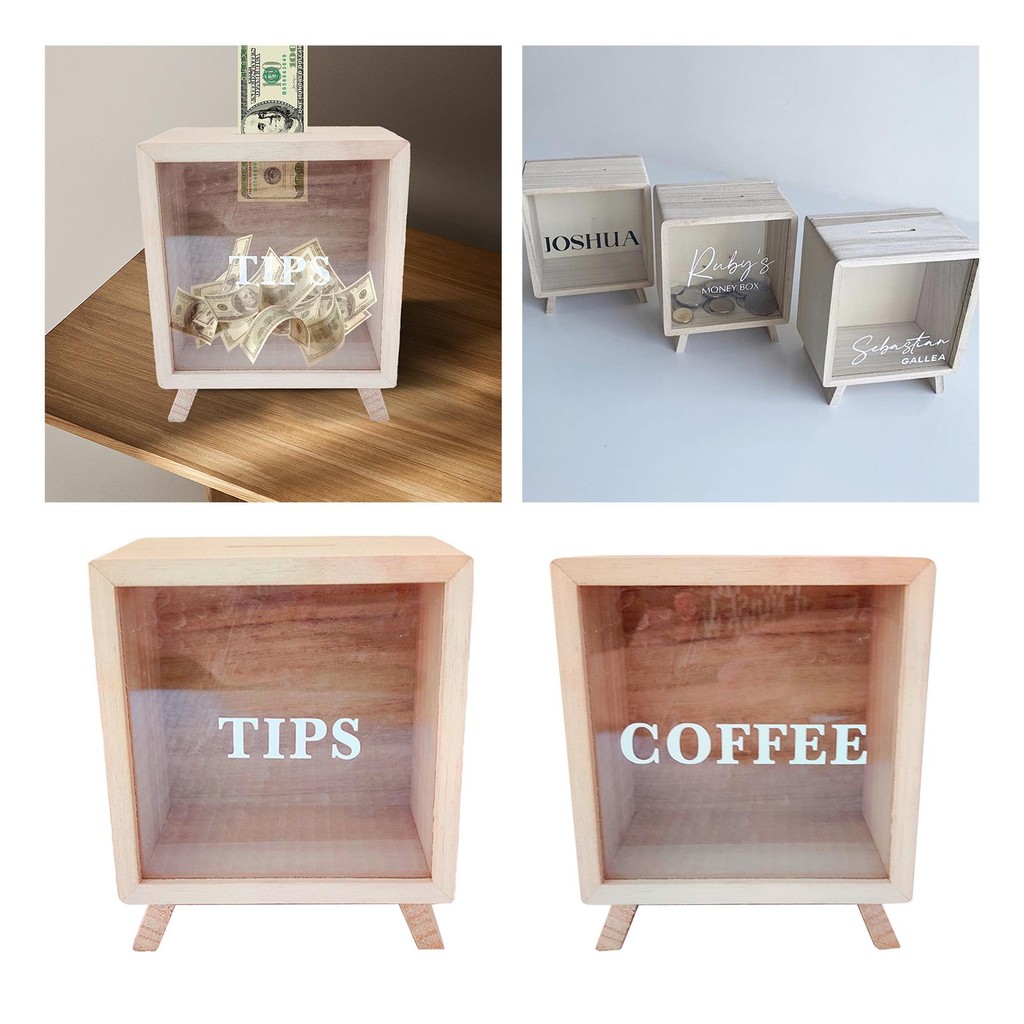 [unjitsh ] Bank Jar Tip Box Tip Jar สําหรับเงินไม ้ อเนกประสงค ์ วันเกิด