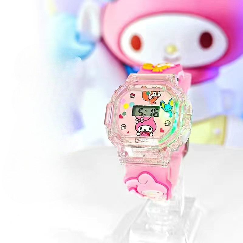 Sanrio Kuromi นาฬิกา Led สําหรับเด็กเด็กผู้หญิงการ์ตูนน่ารัก Melody Light เพลงคุณภาพสูงนาฬิกาดิจิตอลสําหรับเด็กของขวัญวันเกิด