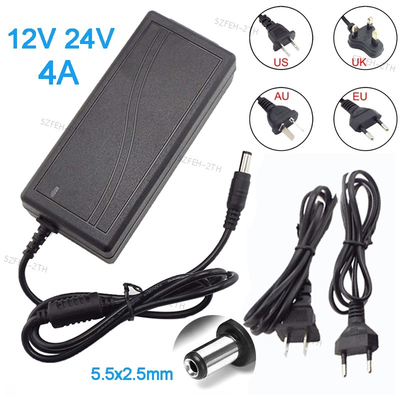 5.5x2.5 มม.แจ็คแหล่งจ่ายไฟ AC 110-240V to DC 12V 24V 4A Power Adapter Transformer Charger สําหรับกล้องวงจรปิดกล้อง LED โคมไฟ @2TH