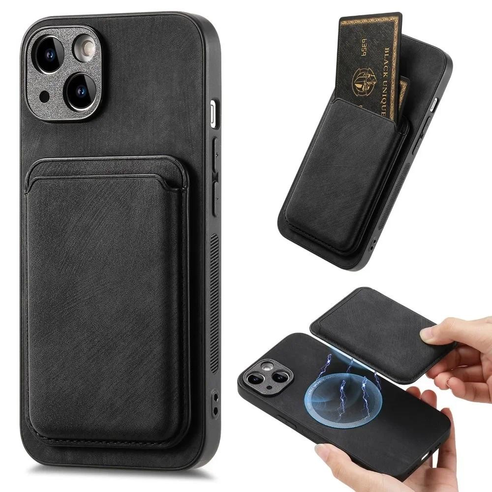 ซองหนังวินเทจพร้อมกระเป๋าสตางค์ที่ถอดออกได้ผู้ถือบัตรสําหรับiphone 16 Pro Max 15 14 Plus 13 12 11 XR XS X 7 8 SE 2022
