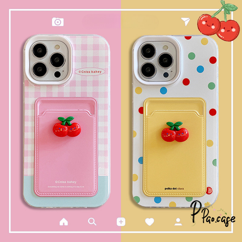 กระเป๋าสตางค์เชอร์รี่สายคล้องบัตรหวานเข้ากันได้กับเคสไอโฟน 11 13 12 15 14 Pro Max XR X XS Max 7 8 14 15 Plus SE 2020