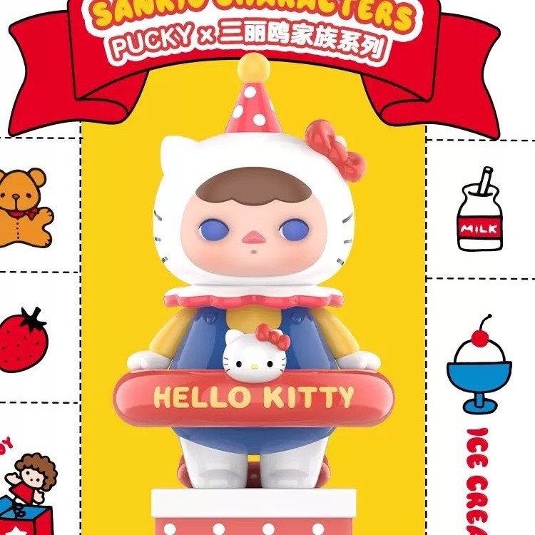 P POPMART PUCKY x Sanrio Family Series Mystery Box Figure อินเทรนด์เล่นวันเกิดของแท้