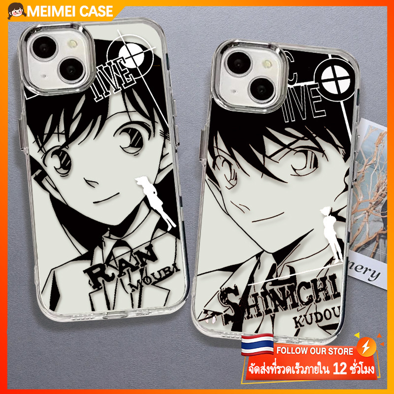 CASEสําหรับ iPhone 13 12 7 Plus 14 15 11 Pro MAX 8 6 7 6S Plus นักสืบชื่อดังโคนันสีดำและสีขาวคู่กรณีโทรศัพท์ที่เรียบง่าย