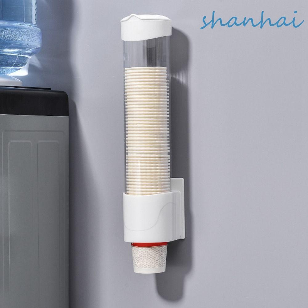 Shanhai ที่วางแก้วถ้วยกระดาษแบบใช้แล้วทิ้งกรวยหรือถ้วยก้นแบนพลาสติกกันฝุ่นติดผนังที่ถอดถ้วย