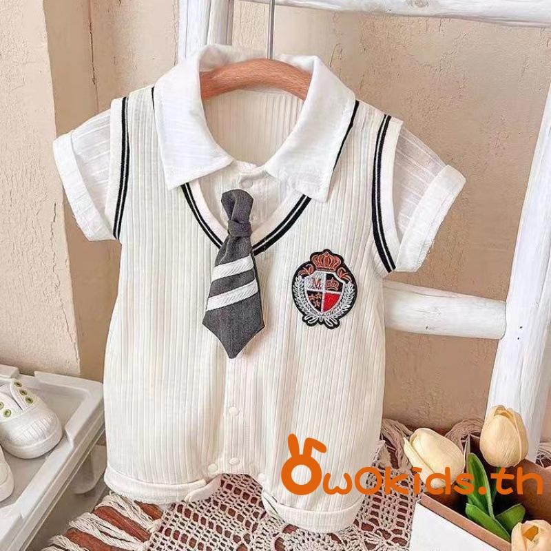 Grao-เด็กทารก Romper เย็บปักถักร้อย Patchwork เนคไทแขนสั้น Jumpsuits ฤดูร้อน Casual ชุดบอดี้สูทเสื้อผ้า