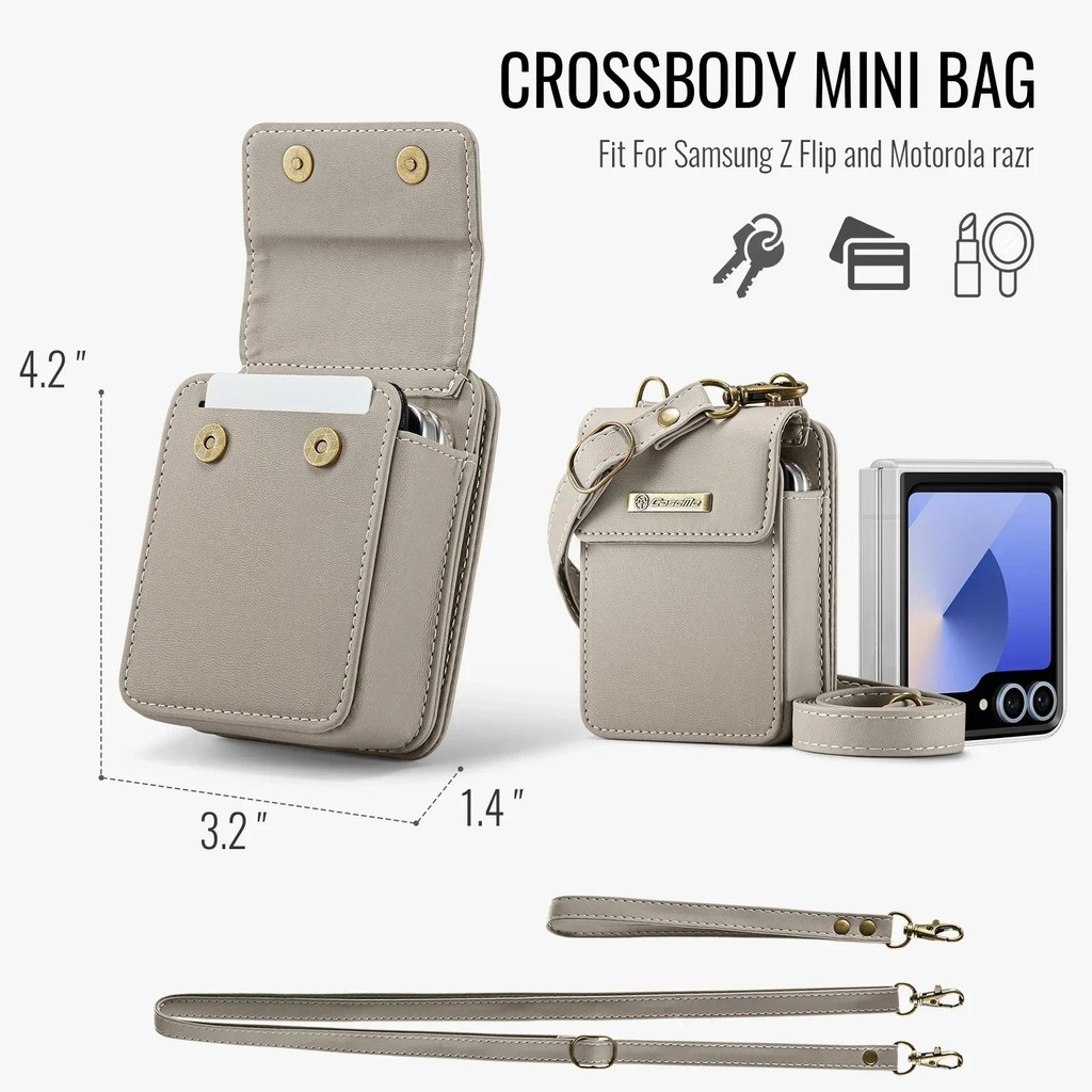 กระเป๋าสะพายข้าง กระเป๋าโทรศัพท์มือถือ Universal สําหรับ Samsung Galaxy Z Flip 6 Flip5/4/3/2/1 กระเป๋าสตางค์หนังแม่เหล็กหรูหรา