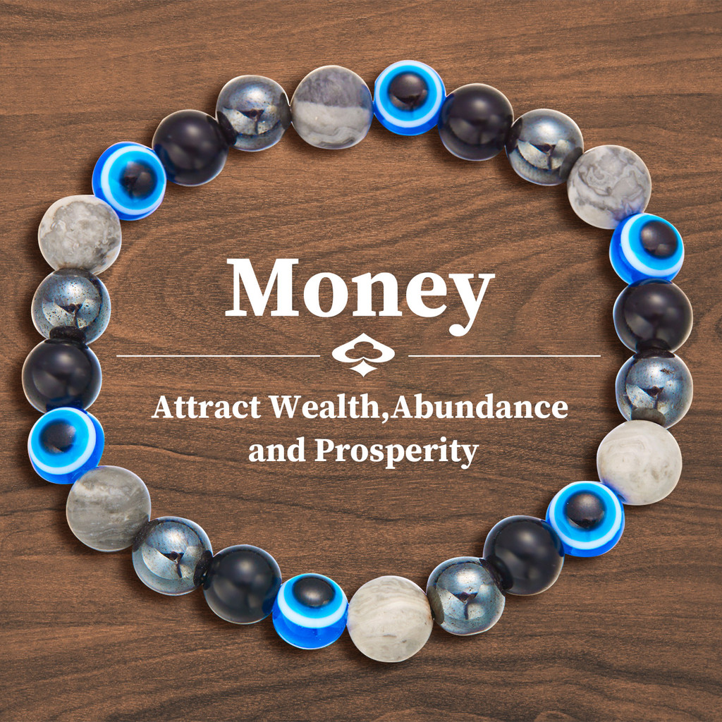 แฟชั่น Blue Evil Eye Blessed สร้อยข้อมือลูกปัดหินธรรมชาติ Healing Stone สร้อยข้อมือเงินผู้ชายและผู้หญิงเครื่องประดับพลังงานของขวัญดึงดูดความมั่งคั่ง Abundance และความเจริญรุ่งเรือง