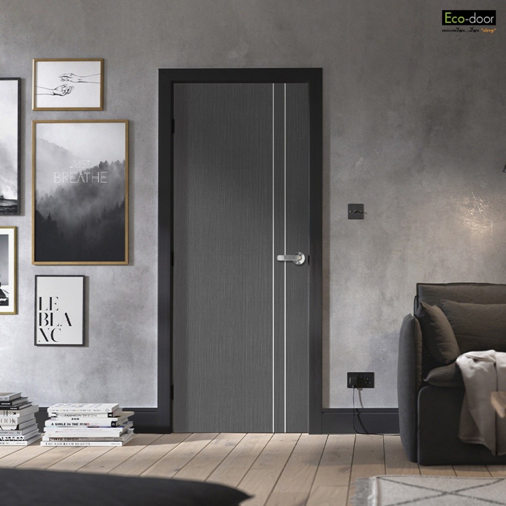 GlobalHouse ECO-DOOR ประตู UPVC เอ็กซ์ทรูชั่น รุ่น PE1 ภายใน ขนาด 80x200 ซม. สีเทาเข้ม สินค้าของแท้คุณภาพดี