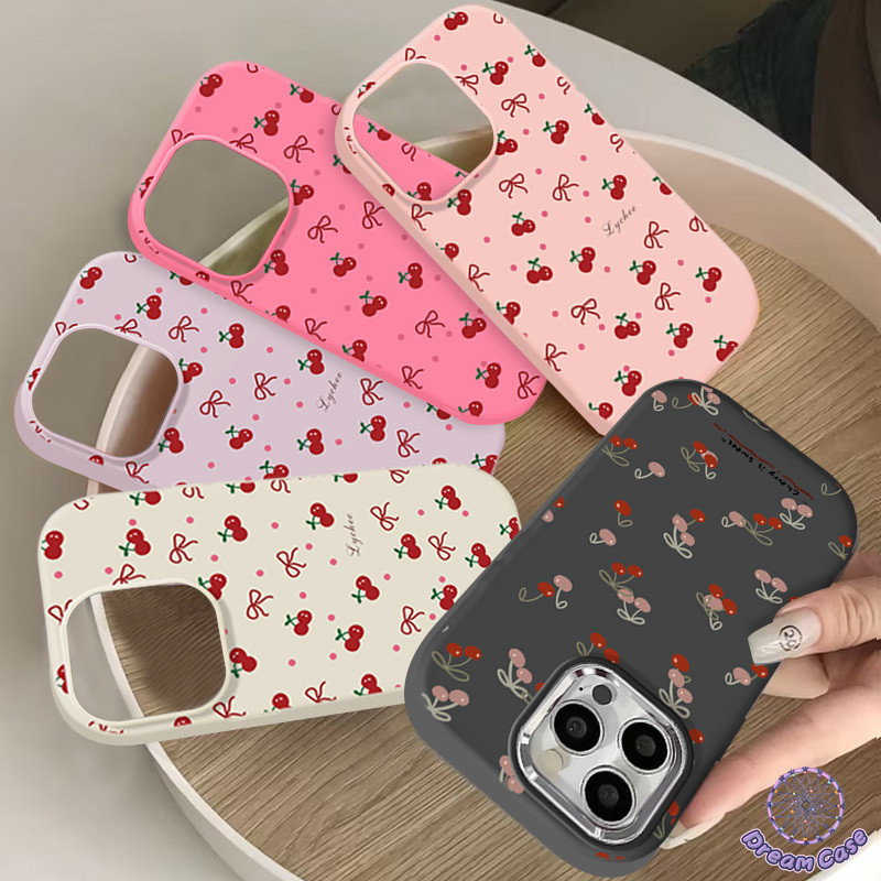 แฟชั่นน่ารักน้อยเชอร์รี่โบว์ผูกนุ่มเคสเข้ากันได้กับ Iphone 15 13 11 12 14 Pro Max 15 14 8 6 Plus XR X XS Max SE 2020