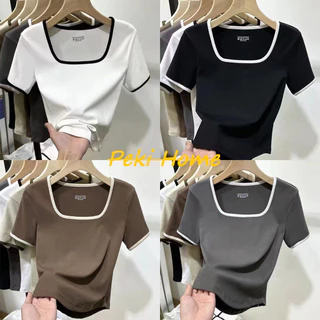 เสื้อยืดแขนสั้นหญิงใหม่ล่าสุด ฤดูร้อน สไตล์คอเหลี่ยม