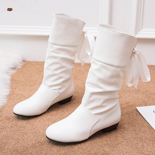 ผู้หญิงฤดูหนาวกลางลูกวัวบู๊ทส์รอบนิ้วเท้ากลับลูกไม้ขึ้นอบอุ่…