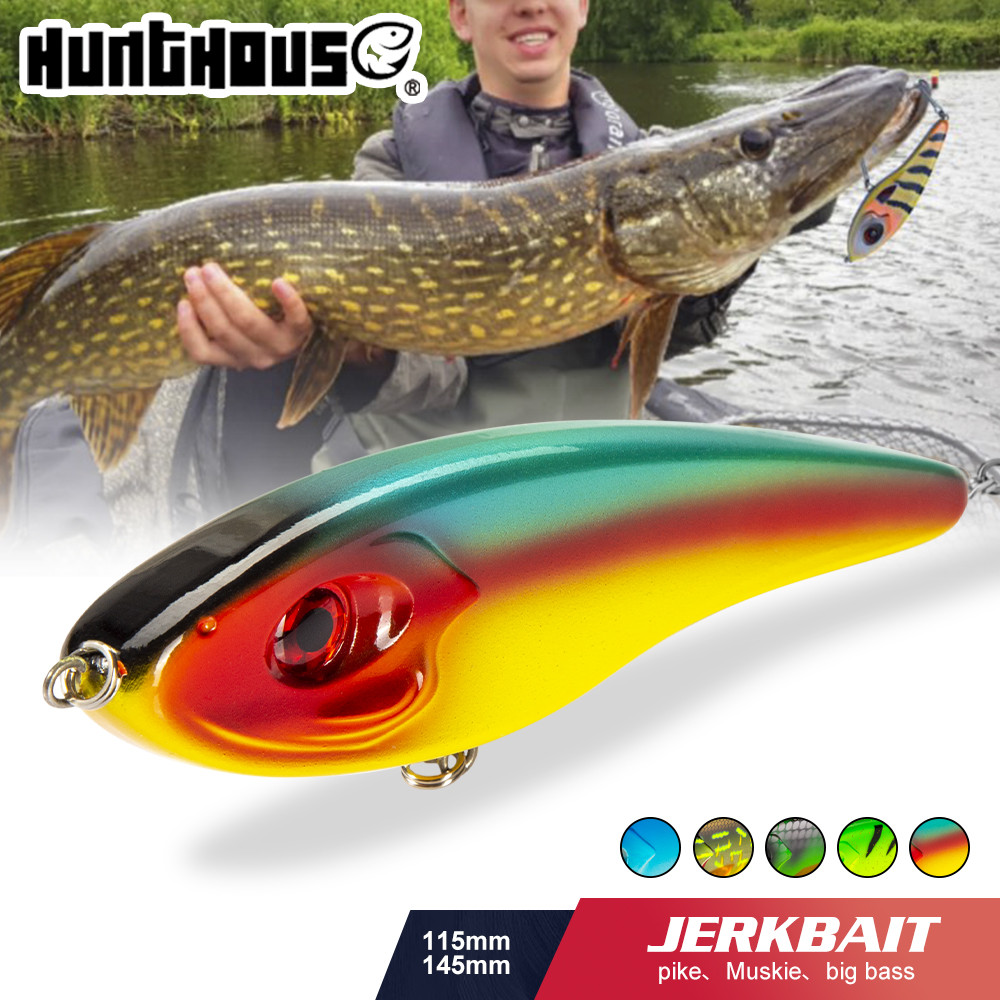Hunthouse Jerkbait Musky Buster Pike ตกปลา Hard Lure Jerk VIB เหยื่อช้า Sinking Big Bass Pike Pesca Leurre กระตุก