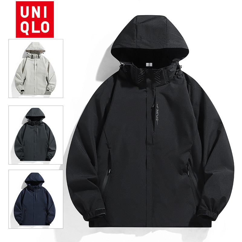 Uniqlo man เสื้อแจ็คเก็ตกันน้ํา M-5XL เสื้อกันลมแฟชั่น Outdoors เสื้อกีฬามีฮู้ด