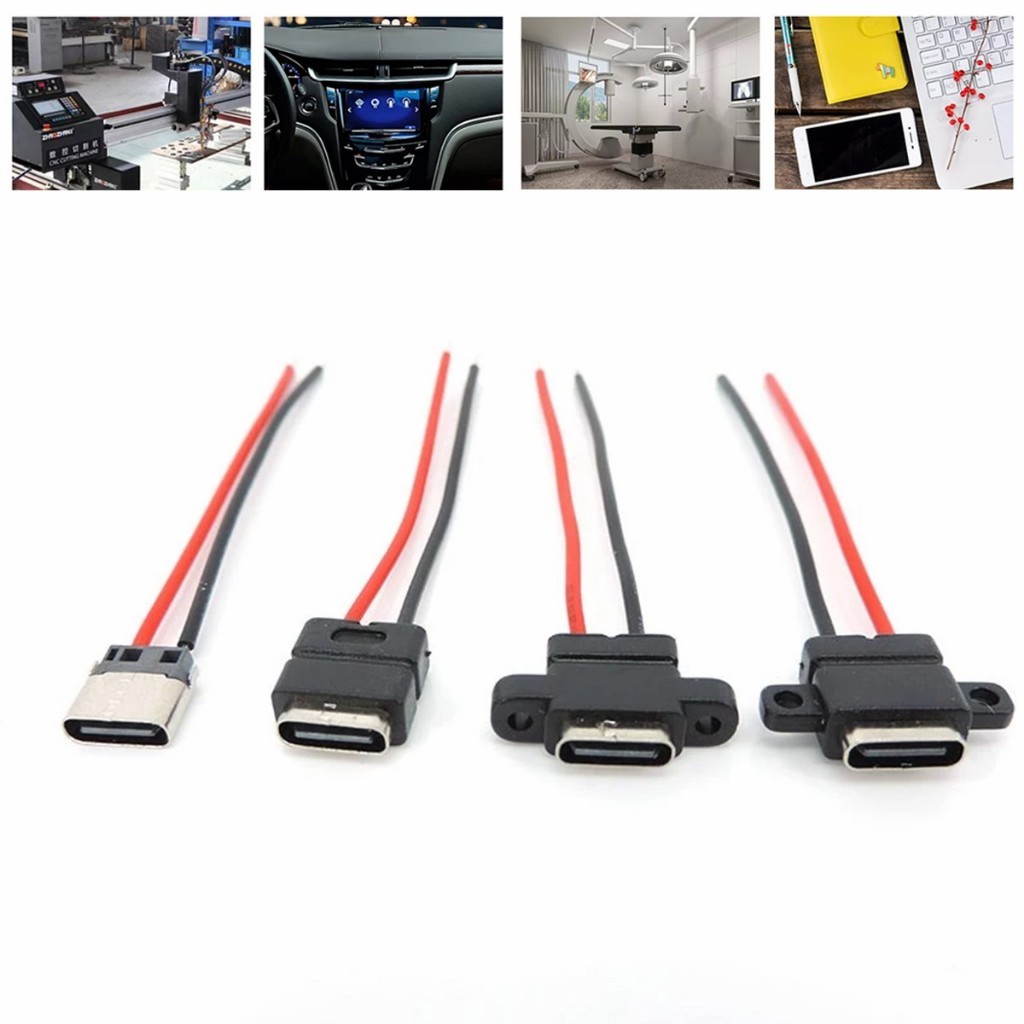 ซ็อกเก็ตตัวเมีย TYPE-C 2P กันน้ํา พร้อมสายตะกั่วเชื่อม socket สกรูยึดซ็อกเก็ตชาร์จสองด้าน
