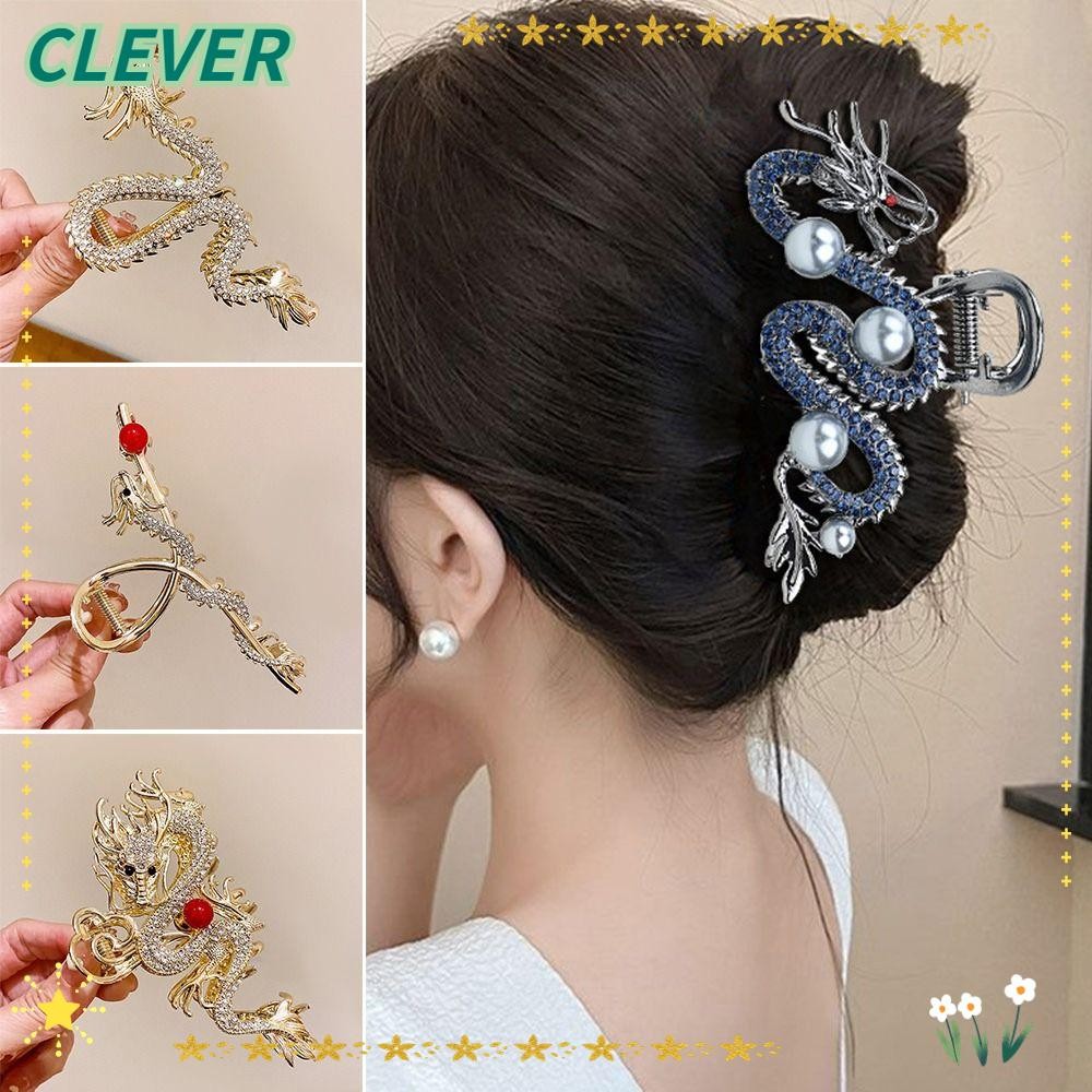 กิ๊บติดผม CLEVER พร้อมหวีผมรูปมังกรมุก, โลหะผสม Rhinestone คุณภาพสูงโลหะสไตล์จีน Rhinestone Hairpin ของขวัญ